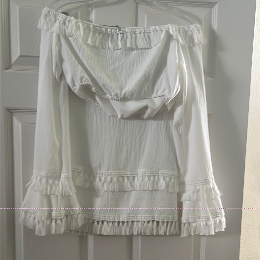 White Off-Shoulder Ruffle Blouse/ skirt set